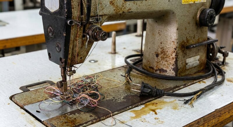 壊れてボロボロのミシン