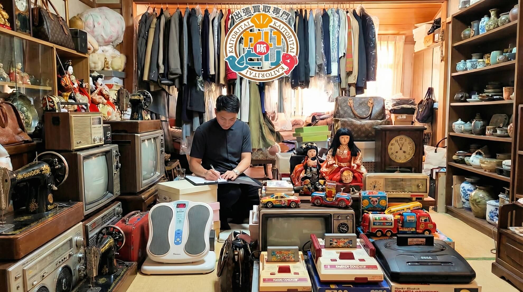古いおもちゃ・オーディオ・骨董品などをまとめて査定する出張買取のイメージ